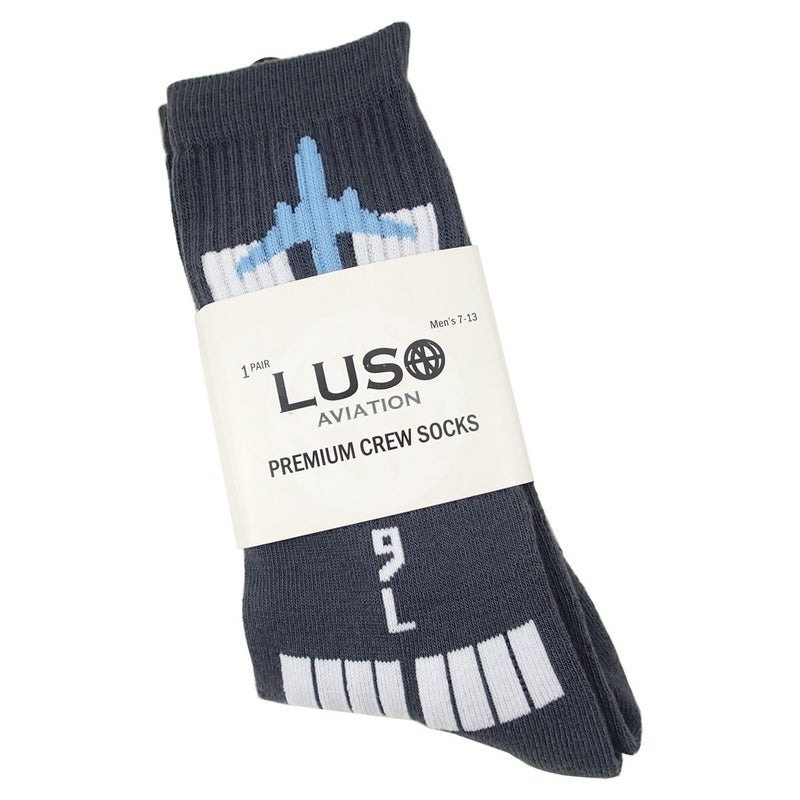 Luso Aviation Runway Design, Aviation-Themed Premium Crew Socks 1-Pair - Image 2